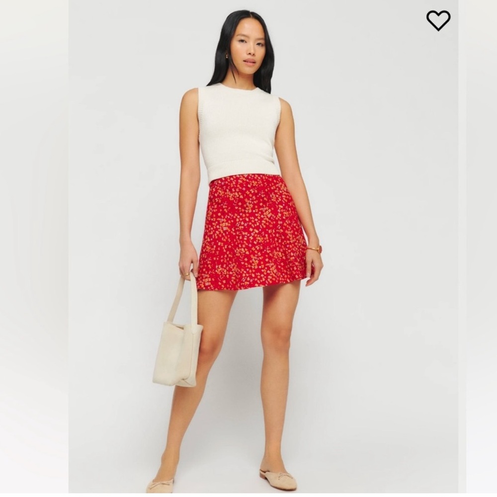 Reformation Red Floral Skirt